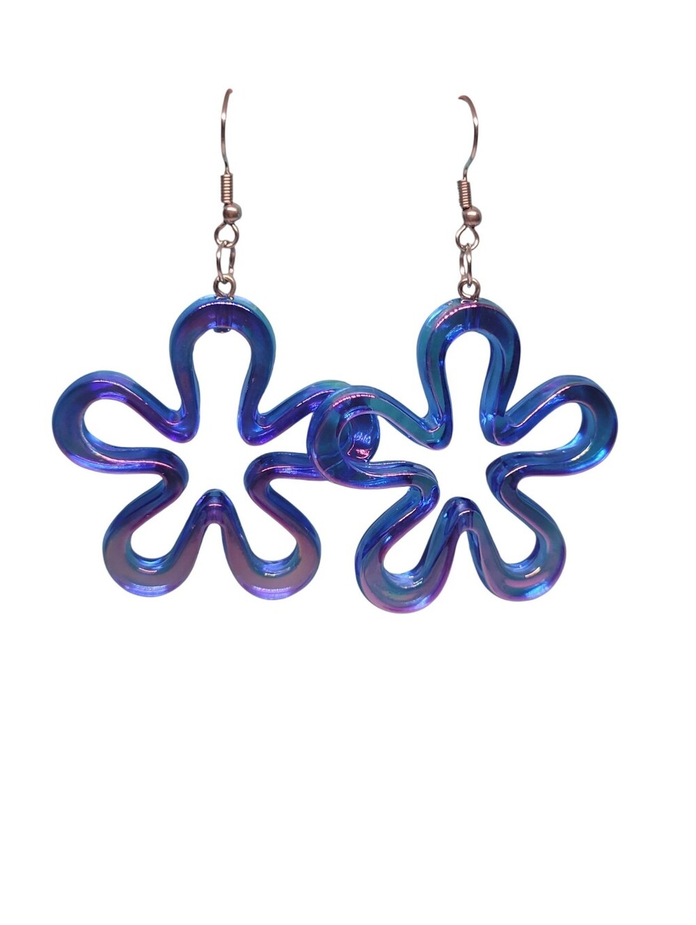 Blue Flower Hoop Earrings - Unbranded